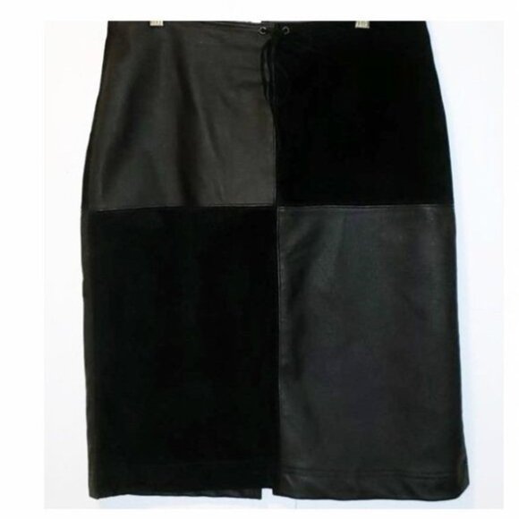 Black 100% Suede Leather Pencil Skirt Size 1arge 10 - Picture 1 of 2